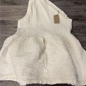Rachel Comey Off White Smocked Cotton Top